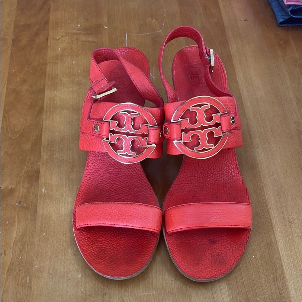 Tory Burch Pinkish Red Heeled Sandals